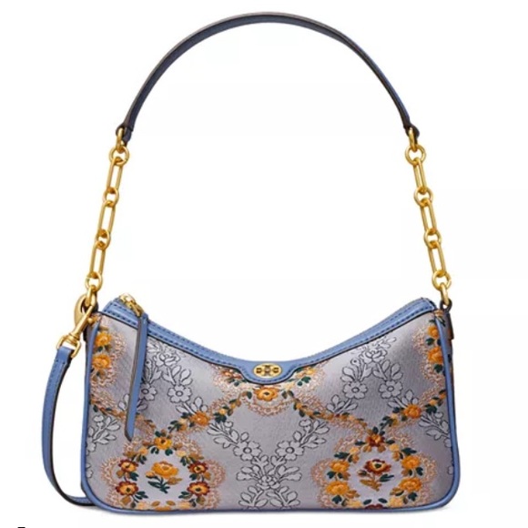 New Tory Burch Brocade Studio Shoulder Bag Sea Frost Blue - Picture 2 of 16